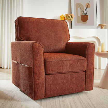 Poltrona girevole a 360° in ciniglia, poltrona moderna con tasche laterali, poltrona girevole, poltrona reclinabile ergonomica per camera da letto