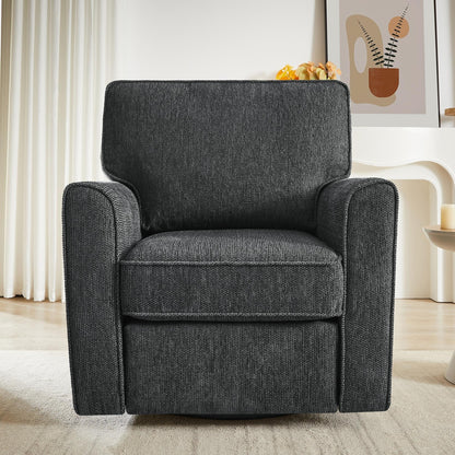 Poltrona girevole a 360° in ciniglia, poltrona moderna con tasche laterali, poltrona girevole, poltrona reclinabile ergonomica per camera da letto