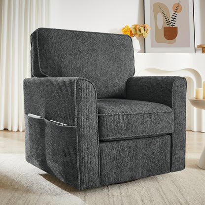 Poltrona girevole a 360° in ciniglia, poltrona moderna con tasche laterali, poltrona girevole, poltrona reclinabile ergonomica per camera da letto