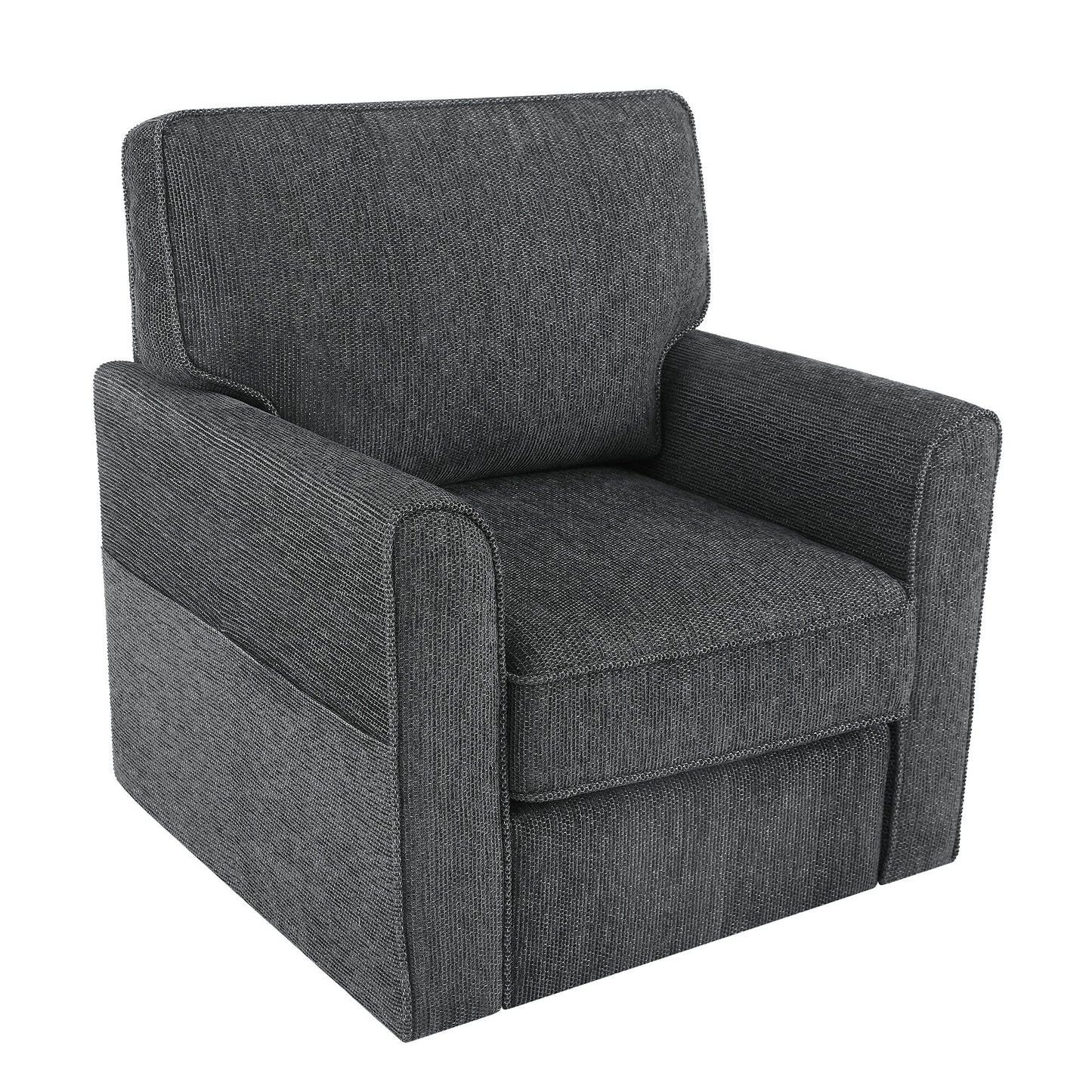 Poltrona girevole a 360° in ciniglia, poltrona moderna con tasche laterali, poltrona girevole, poltrona reclinabile ergonomica per camera da letto