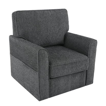 Poltrona girevole a 360° in ciniglia, poltrona moderna con tasche laterali, poltrona girevole, poltrona reclinabile ergonomica per camera da letto