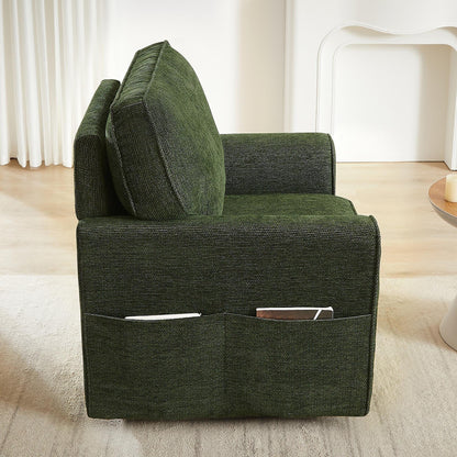 Poltrona girevole a 360° in ciniglia, poltrona moderna con tasche laterali, poltrona girevole, poltrona reclinabile ergonomica per camera da letto