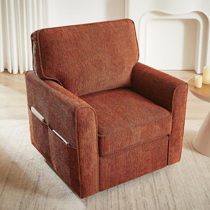 Poltrona girevole a 360° in ciniglia, poltrona moderna con tasche laterali, poltrona girevole, poltrona reclinabile ergonomica per camera da letto