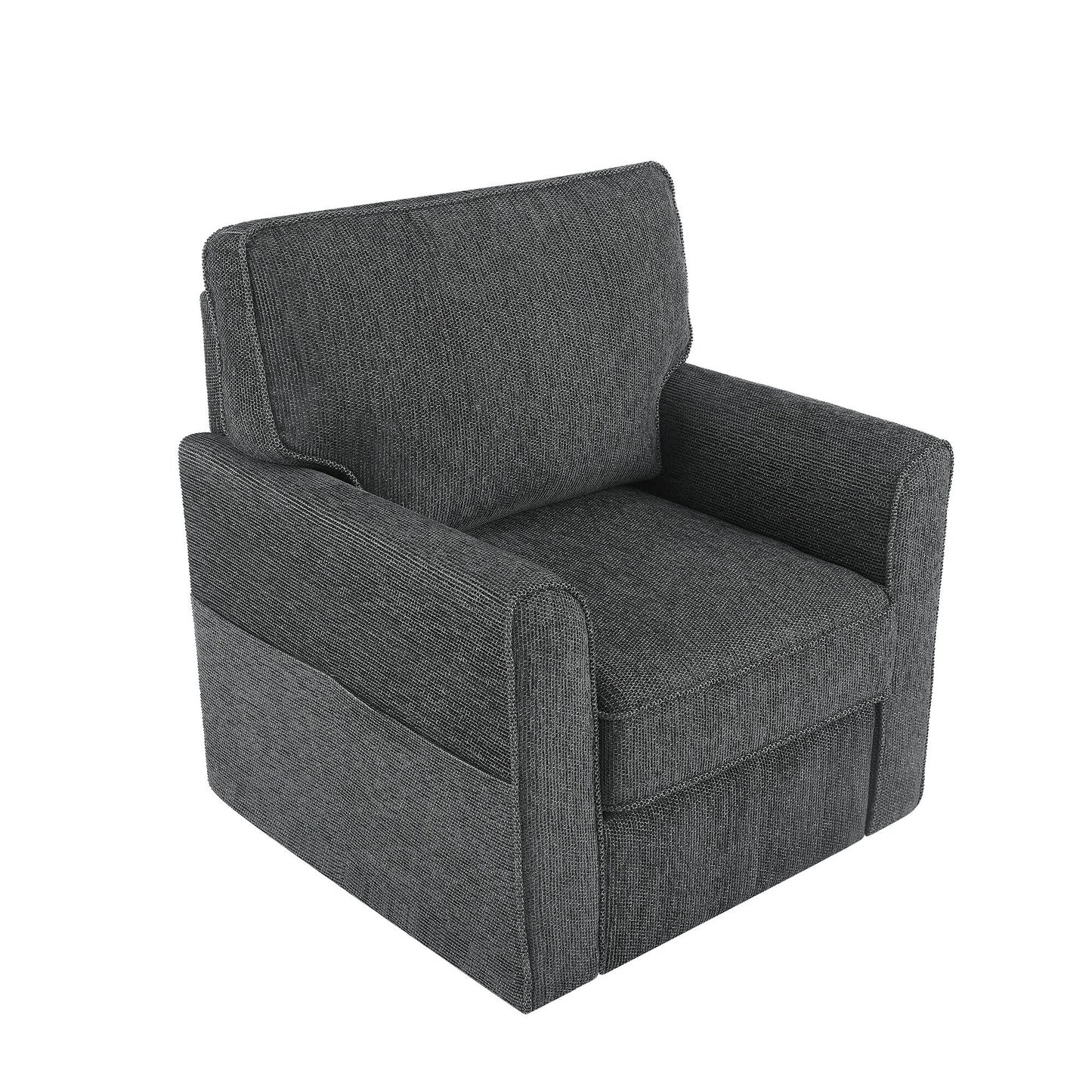 Poltrona girevole a 360° in ciniglia, poltrona moderna con tasche laterali, poltrona girevole, poltrona reclinabile ergonomica per camera da letto