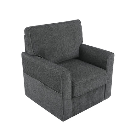 Poltrona girevole a 360° in ciniglia, poltrona moderna con tasche laterali, poltrona girevole, poltrona reclinabile ergonomica per camera da letto