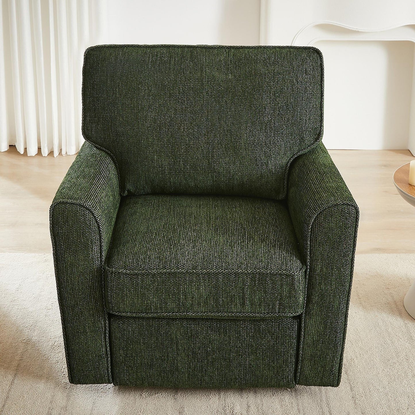 Poltrona girevole a 360° in ciniglia, poltrona moderna con tasche laterali, poltrona girevole, poltrona reclinabile ergonomica per camera da letto