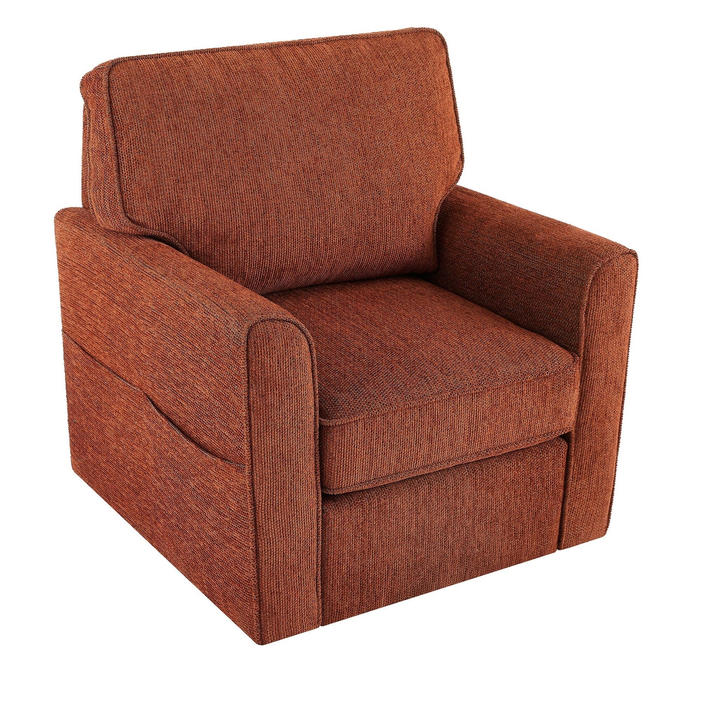 Poltrona girevole a 360° in ciniglia, poltrona moderna con tasche laterali, poltrona girevole, poltrona reclinabile ergonomica per camera da letto