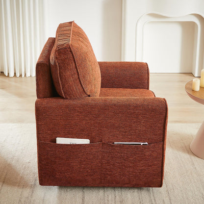 Poltrona girevole a 360° in ciniglia, poltrona moderna con tasche laterali, poltrona girevole, poltrona reclinabile ergonomica per camera da letto
