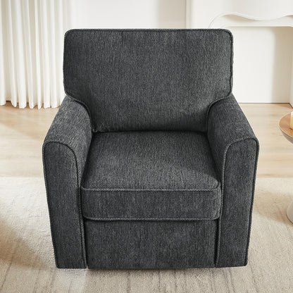 Poltrona girevole a 360° in ciniglia, poltrona moderna con tasche laterali, poltrona girevole, poltrona reclinabile ergonomica per camera da letto