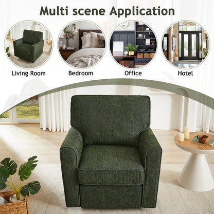 Poltrona girevole a 360° in ciniglia, poltrona moderna con tasche laterali, poltrona girevole, poltrona reclinabile ergonomica per camera da letto