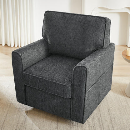 Poltrona girevole a 360° in ciniglia, poltrona moderna con tasche laterali, poltrona girevole, poltrona reclinabile ergonomica per camera da letto