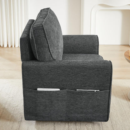Poltrona girevole a 360° in ciniglia, poltrona moderna con tasche laterali, poltrona girevole, poltrona reclinabile ergonomica per camera da letto