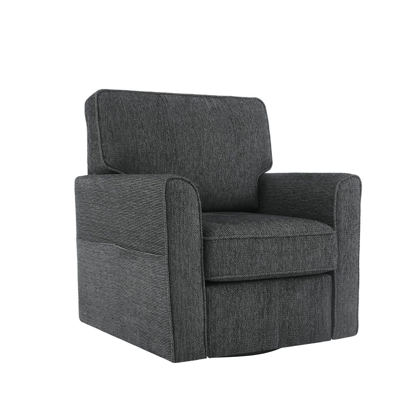 Poltrona girevole a 360° in ciniglia, poltrona moderna con tasche laterali, poltrona girevole, poltrona reclinabile ergonomica per camera da letto