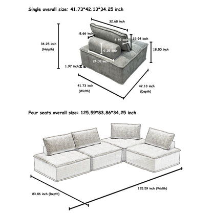 Set di divani modulari Chenille da 4 pezzi