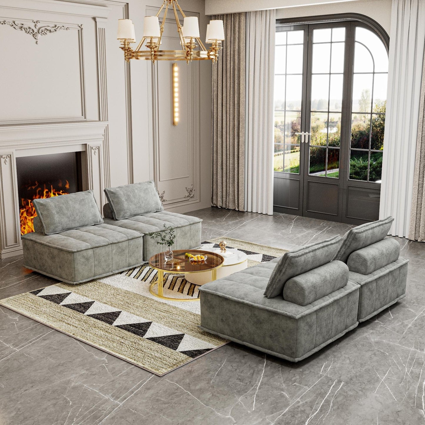 Set di divani modulari Chenille da 4 pezzi