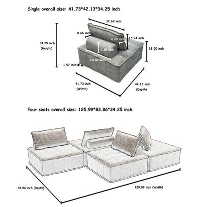 Set di divani modulari Chenille da 4 pezzi