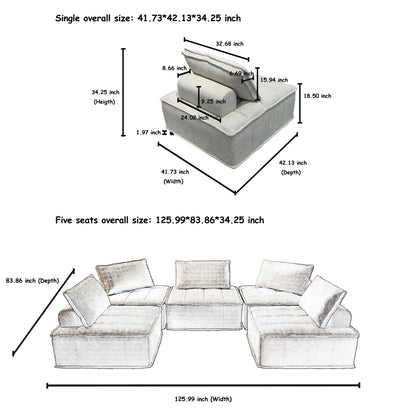 Set di divani modulari Chenille da 5 pezzi