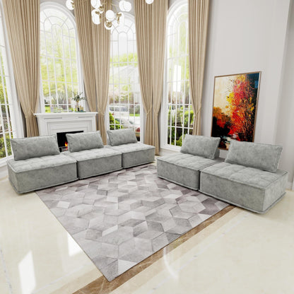 Set di divani modulari Chenille da 5 pezzi