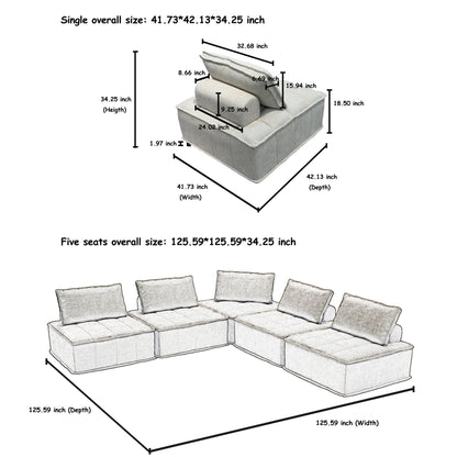 Set di divani modulari Chenille da 5 pezzi