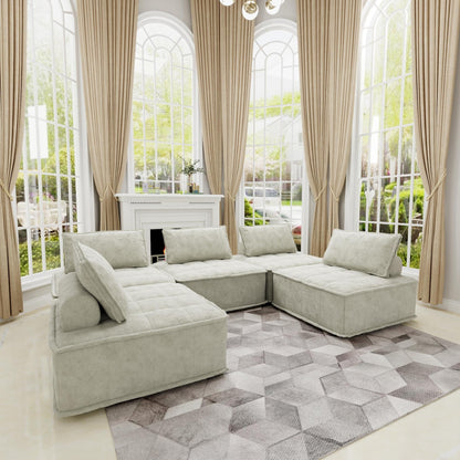 Set di divani modulari Chenille da 5 pezzi