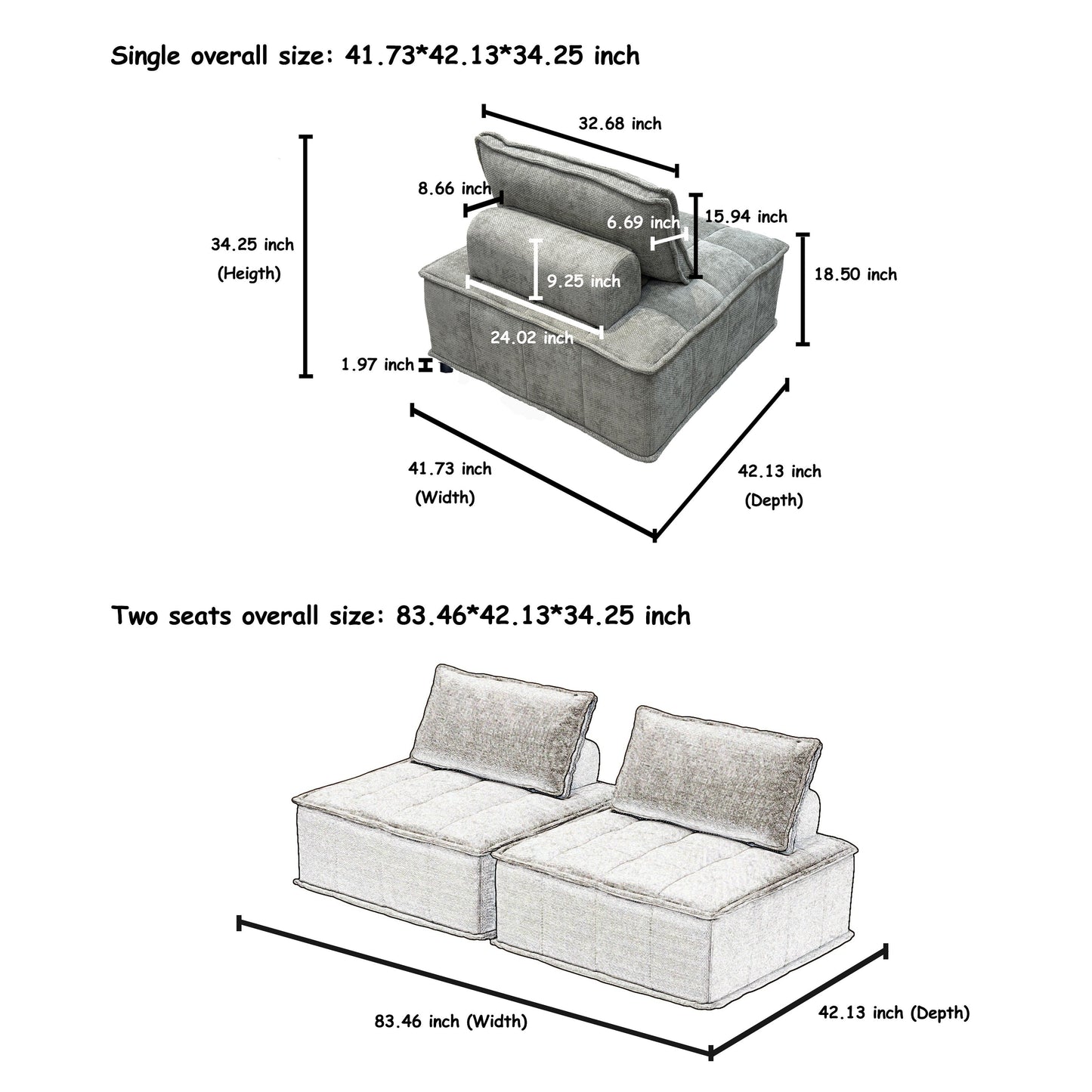 Set di divani modulari Chenille da 5 pezzi
