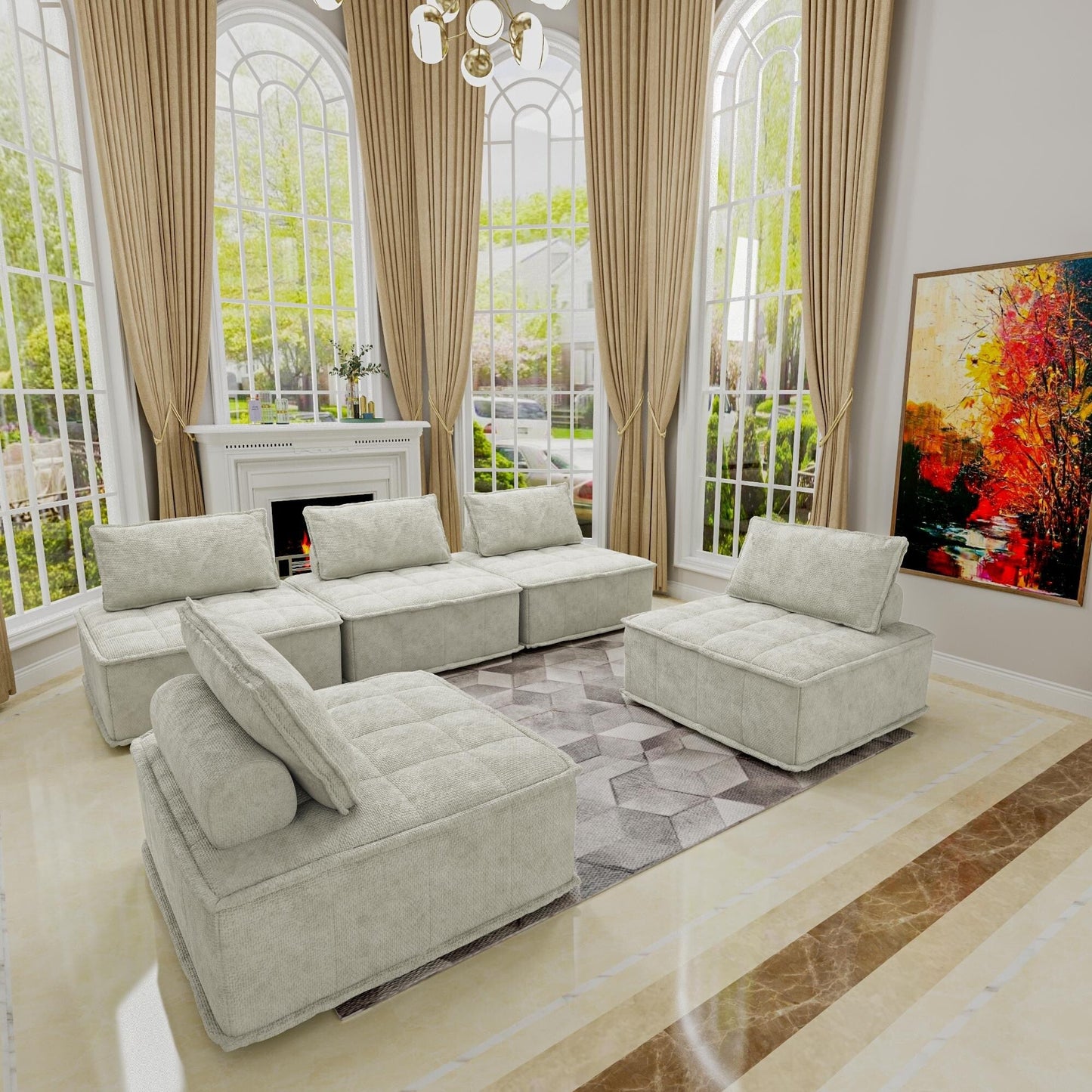 Set di divani modulari Chenille da 5 pezzi
