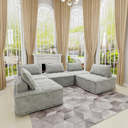 Set di divani modulari Chenille da 5 pezzi
