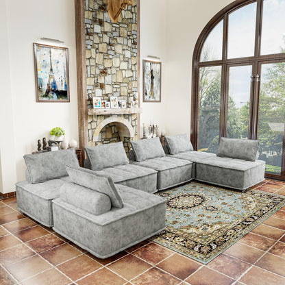 Set di divani modulari Chenille da 6 pezzi