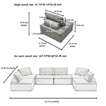 Set di divani modulari Chenille da 6 pezzi