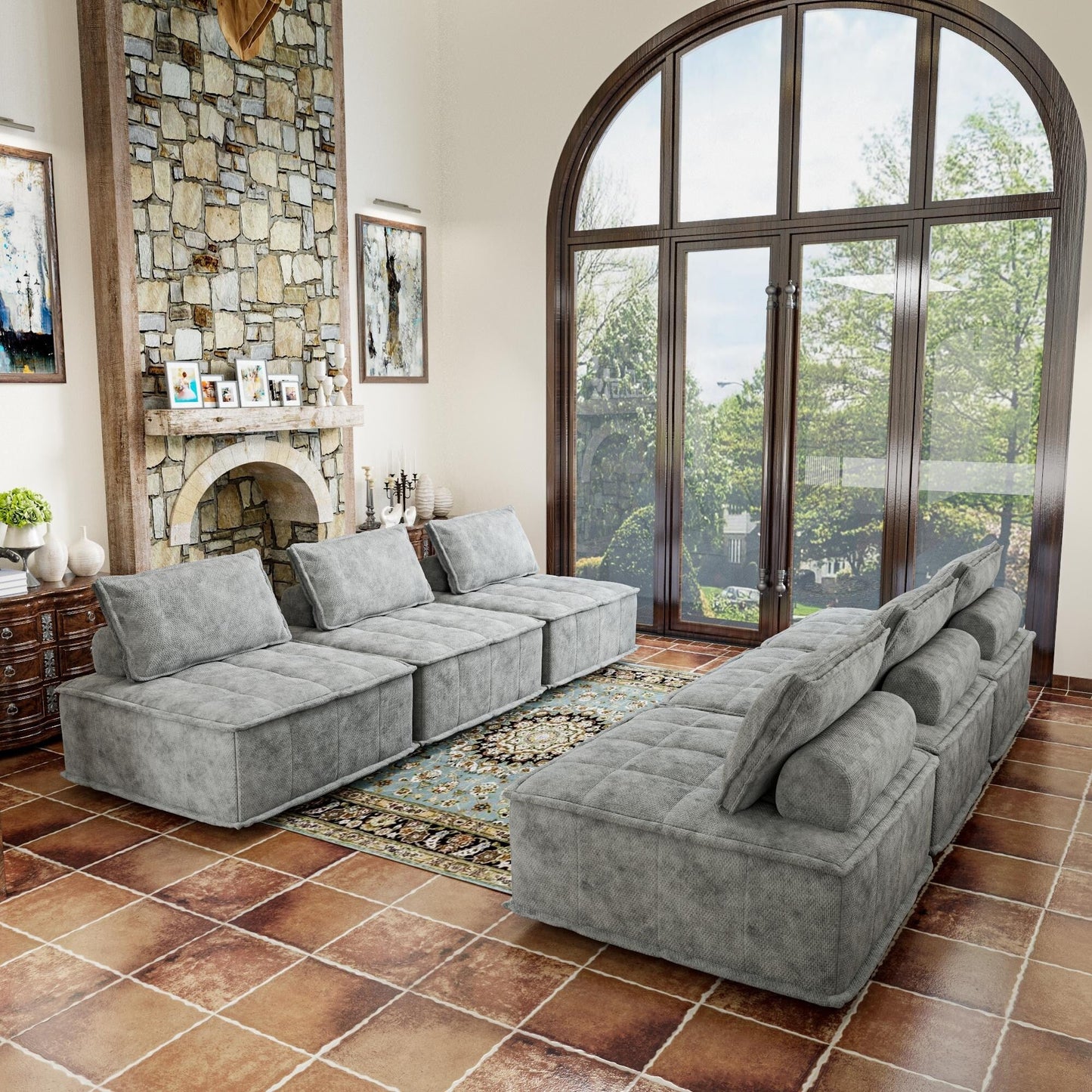 Set di divani modulari Chenille da 6 pezzi