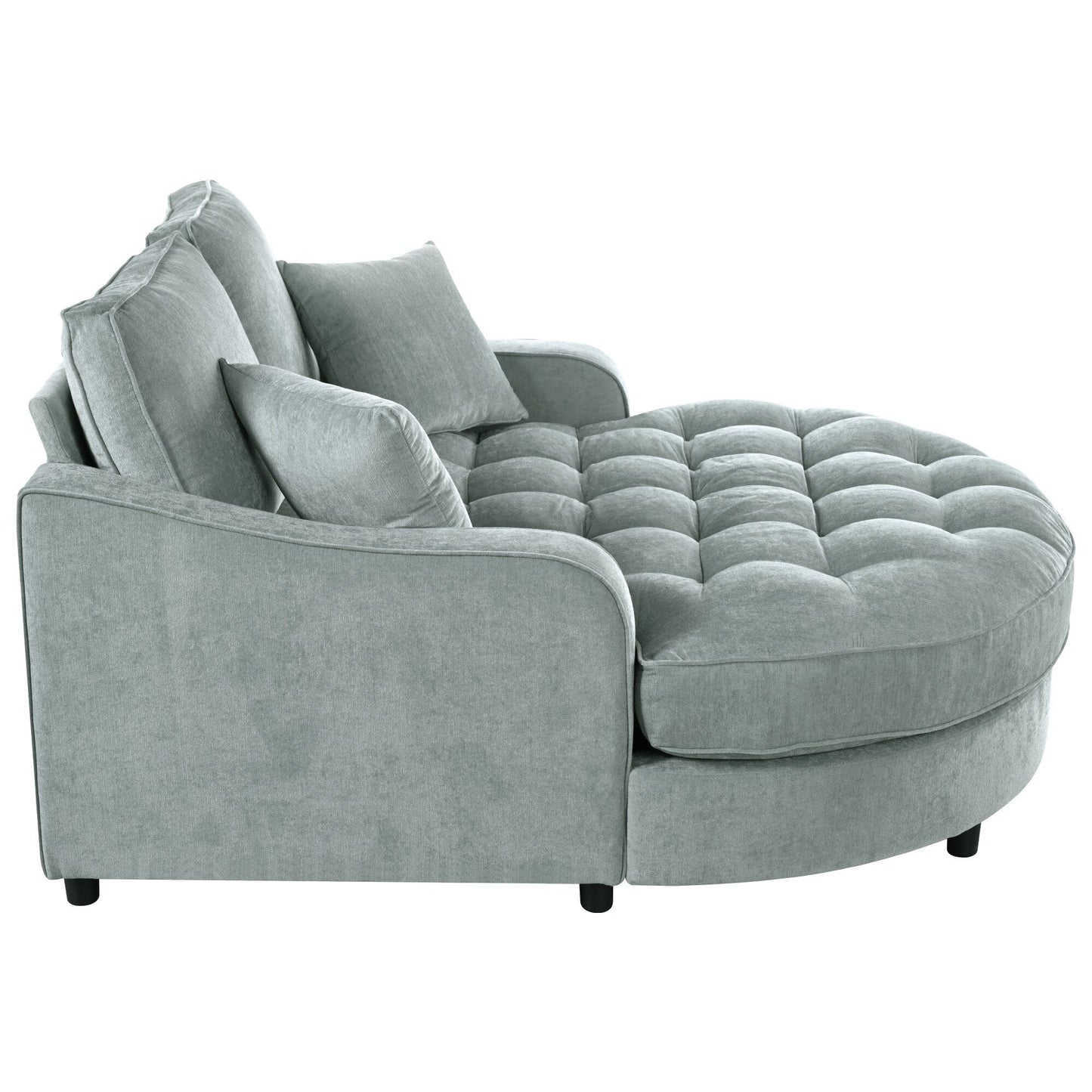 Divano letto con chaise longue in ciniglia, divano imbottito con schienale trapuntato e 2 cuscini staccabili per soggiorno