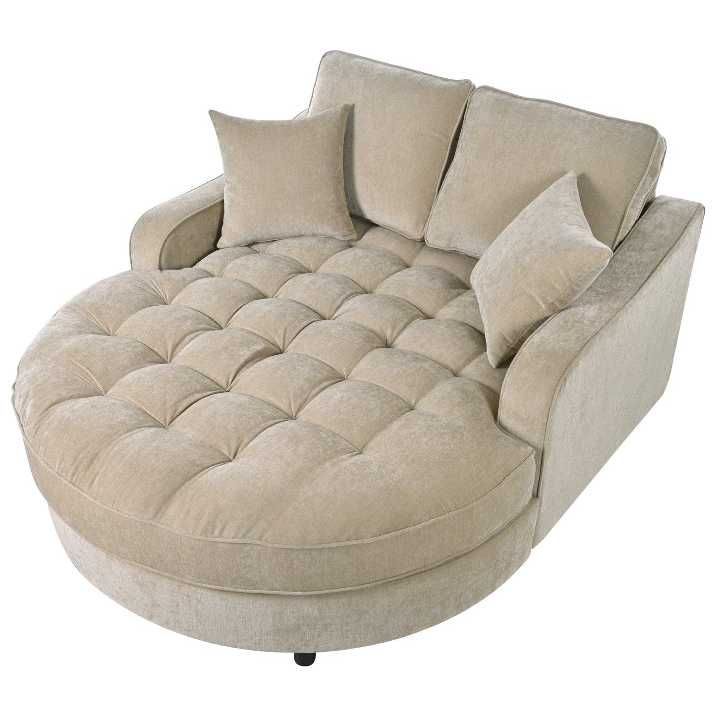 Divano letto con chaise longue in ciniglia, divano imbottito con schienale trapuntato e 2 cuscini staccabili per soggiorno