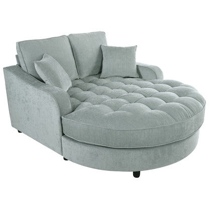 Divano letto con chaise longue in ciniglia, divano imbottito con schienale trapuntato e 2 cuscini staccabili per soggiorno