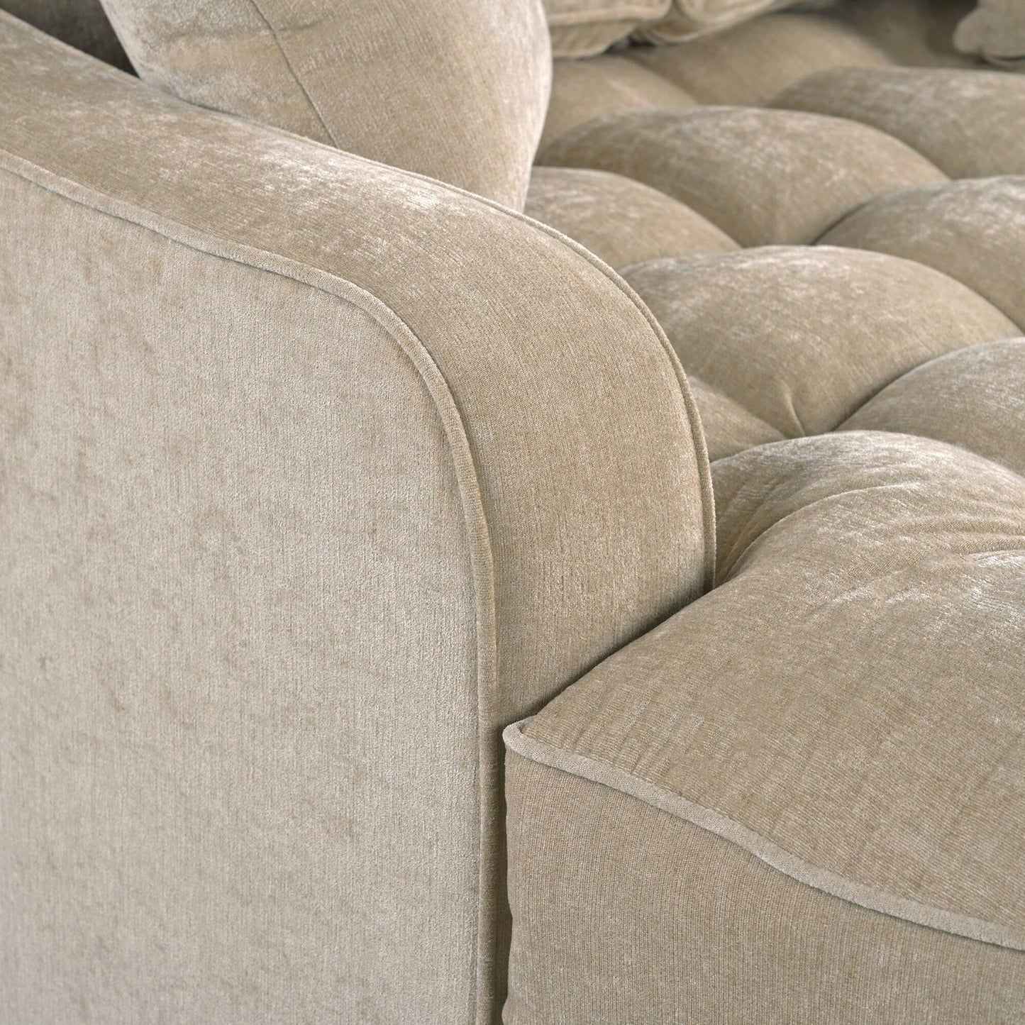 Divano letto con chaise longue in ciniglia, divano imbottito con schienale trapuntato e 2 cuscini staccabili per soggiorno