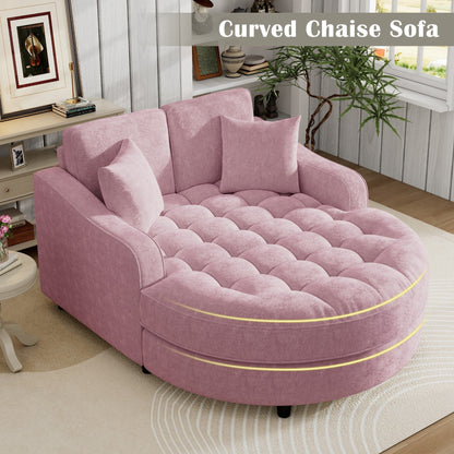 Divano letto con chaise longue in ciniglia, divano imbottito con schienale trapuntato e 2 cuscini staccabili per soggiorno