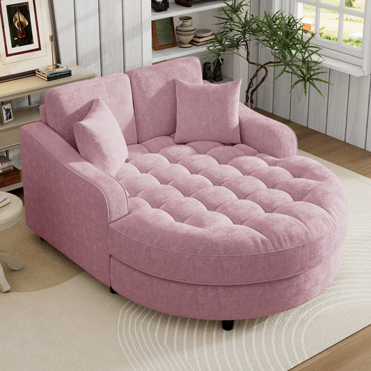 Divano letto con chaise longue in ciniglia, divano imbottito con schienale trapuntato e 2 cuscini staccabili per soggiorno