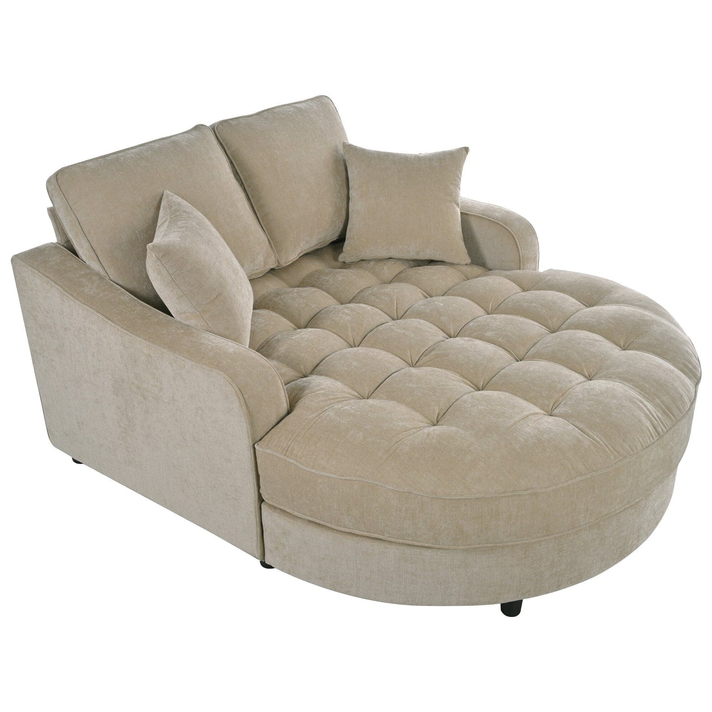 Divano letto con chaise longue in ciniglia, divano imbottito con schienale trapuntato e 2 cuscini staccabili per soggiorno