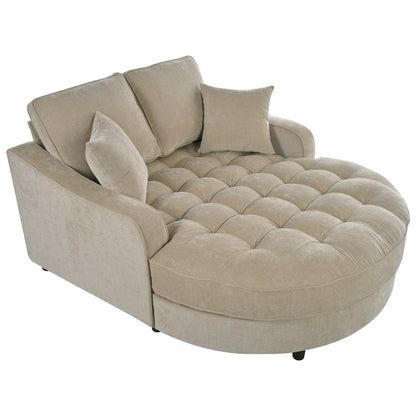 Divano letto con chaise longue in ciniglia, divano imbottito con schienale trapuntato e 2 cuscini staccabili per soggiorno