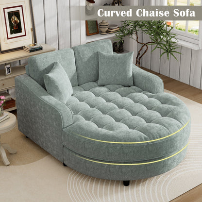 Divano letto con chaise longue in ciniglia, divano imbottito con schienale trapuntato e 2 cuscini staccabili per soggiorno