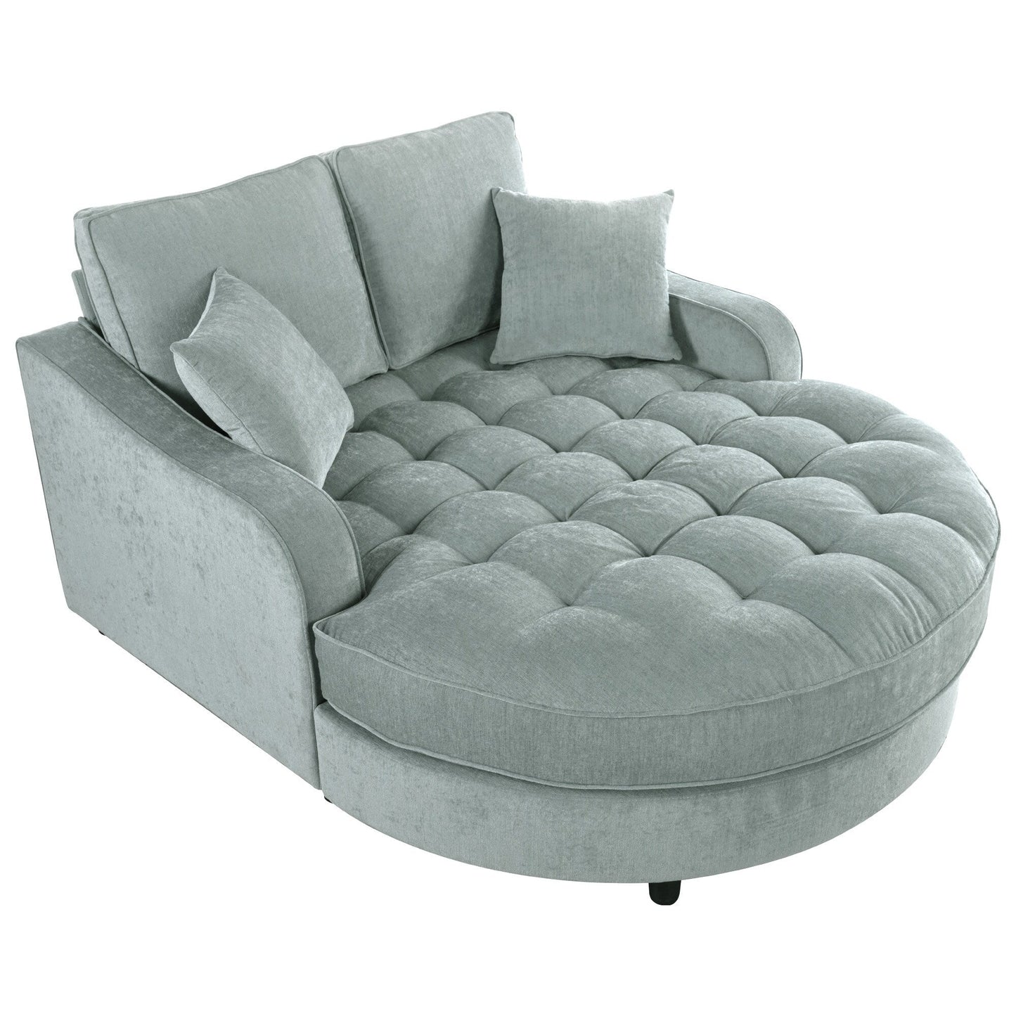 Divano letto con chaise longue in ciniglia, divano imbottito con schienale trapuntato e 2 cuscini staccabili per soggiorno