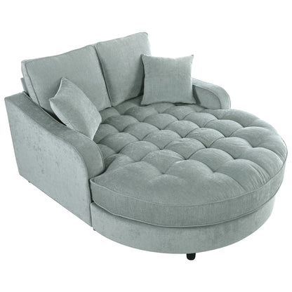 Divano letto con chaise longue in ciniglia, divano imbottito con schienale trapuntato e 2 cuscini staccabili per soggiorno