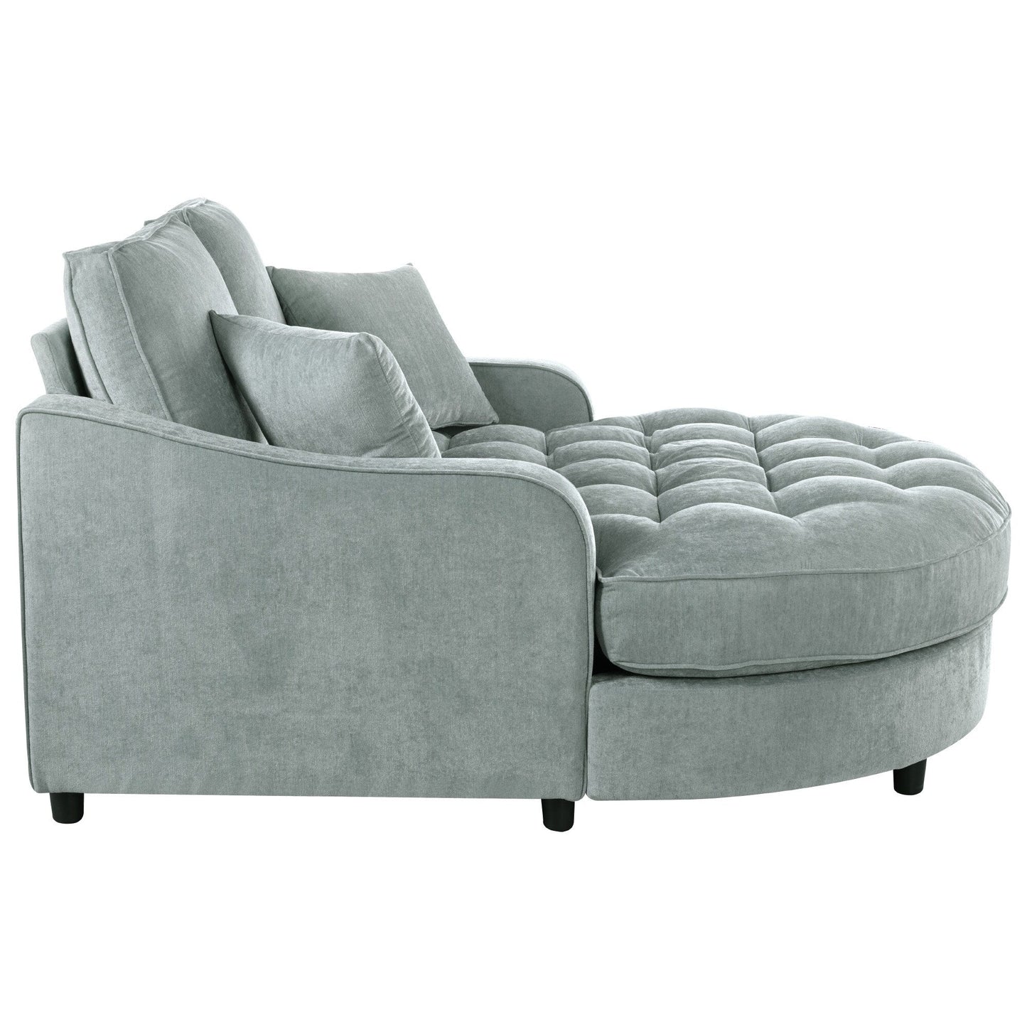Divano letto con chaise longue in ciniglia, divano imbottito con schienale trapuntato e 2 cuscini staccabili per soggiorno