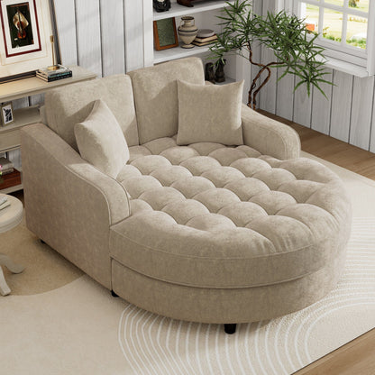 Divano letto con chaise longue in ciniglia, divano imbottito con schienale trapuntato e 2 cuscini staccabili per soggiorno