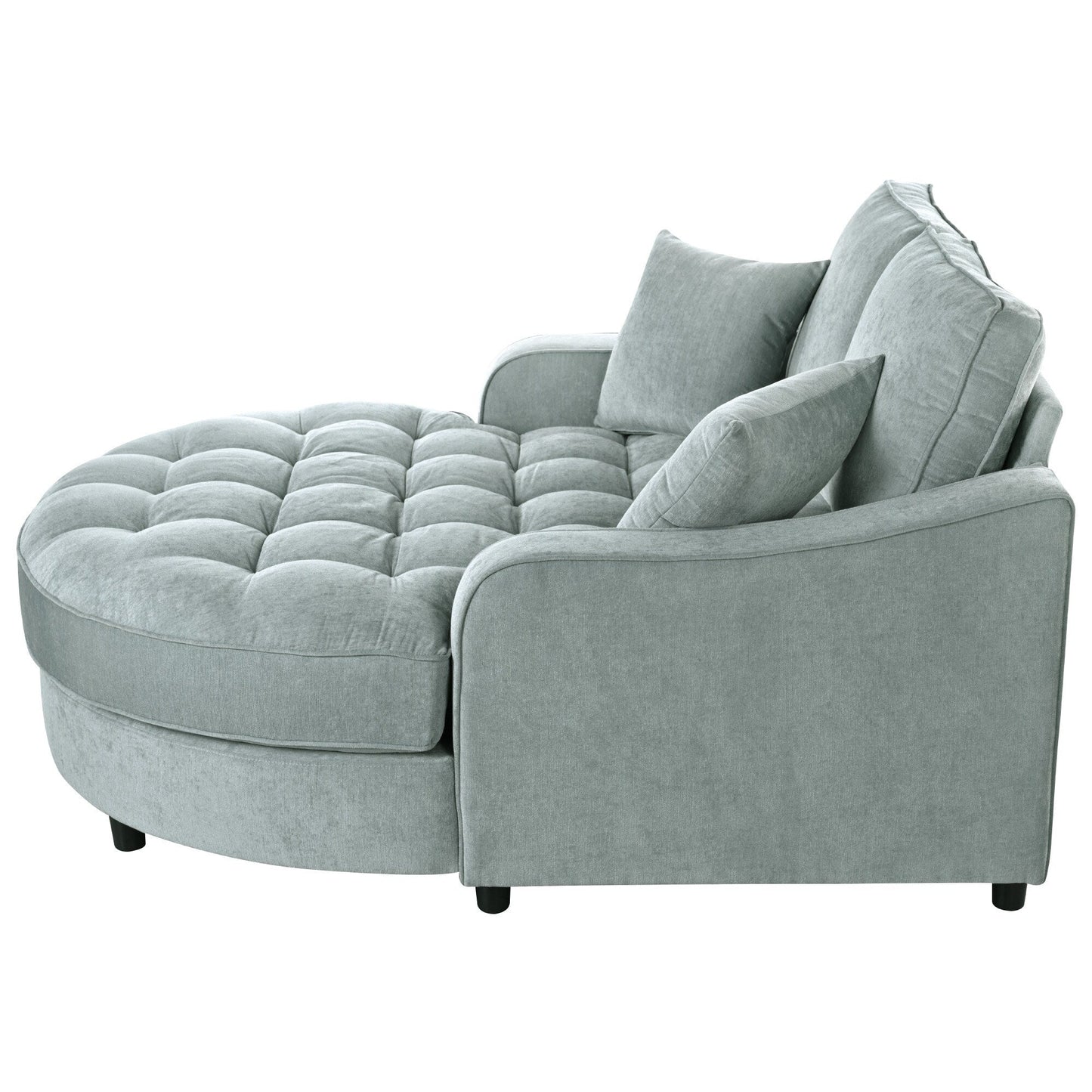 Divano letto con chaise longue in ciniglia, divano imbottito con schienale trapuntato e 2 cuscini staccabili per soggiorno