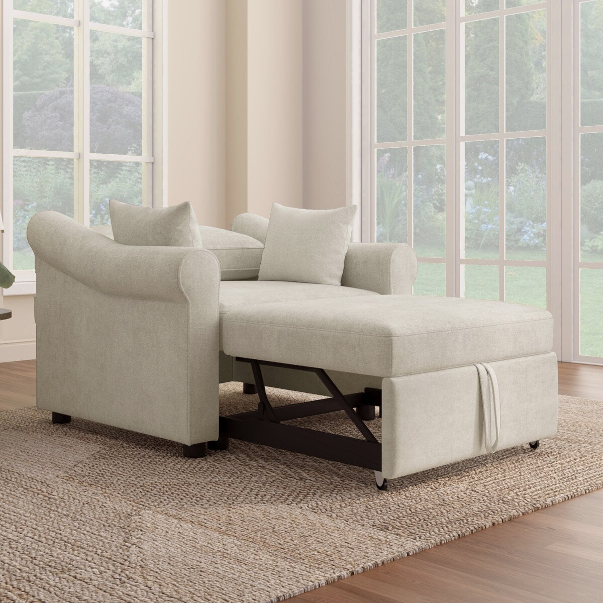 Poltrona letto trasformabile in ciniglia con schienale regolabile, poltrona 3 in 1 che si trasforma in letto, letto singolo per soggiorno