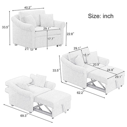 Poltrona letto trasformabile in ciniglia con schienale regolabile, poltrona 3 in 1 che si trasforma in letto, letto singolo per soggiorno