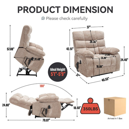 Poltrona reclinabile elettrica Chenille Dual Motor Infinite Position, poltrona reclinabile oversize con massaggio termico e telecomando elettrico
