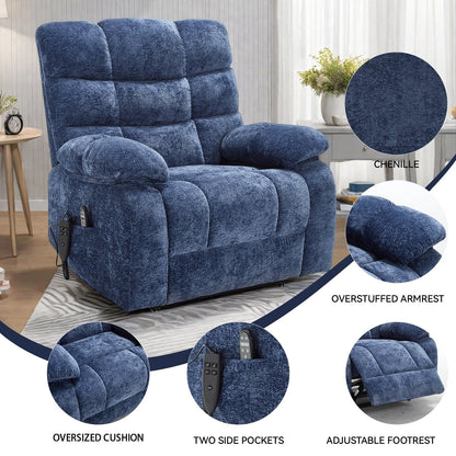 Poltrona reclinabile elettrica Chenille Dual Motor Infinite Position, poltrona reclinabile oversize con massaggio termico e telecomando elettrico