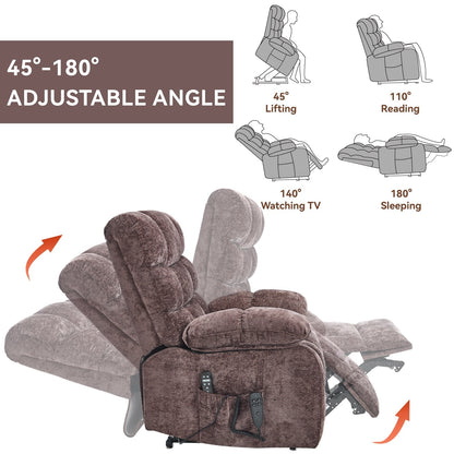 Poltrona reclinabile elettrica Chenille Dual Motor Infinite Position, poltrona reclinabile oversize con massaggio termico e telecomando elettrico