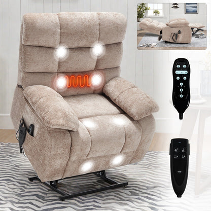 Poltrona reclinabile elettrica Chenille Dual Motor Infinite Position, poltrona reclinabile oversize con massaggio termico e telecomando elettrico